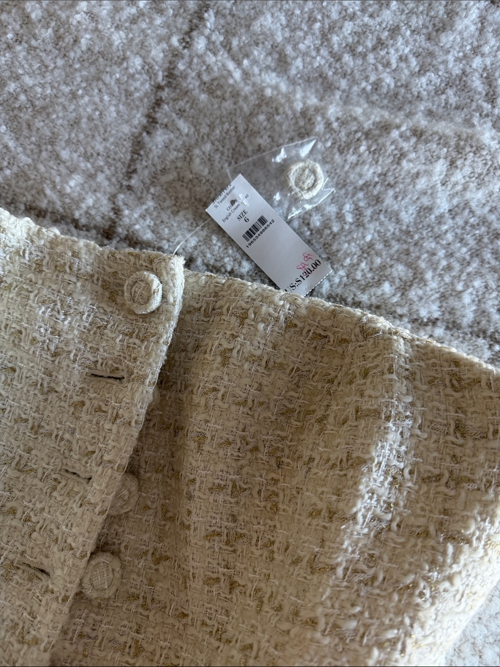 White House Black Market Cream Tweed Button-Down strapless top - Picture 2 of 3